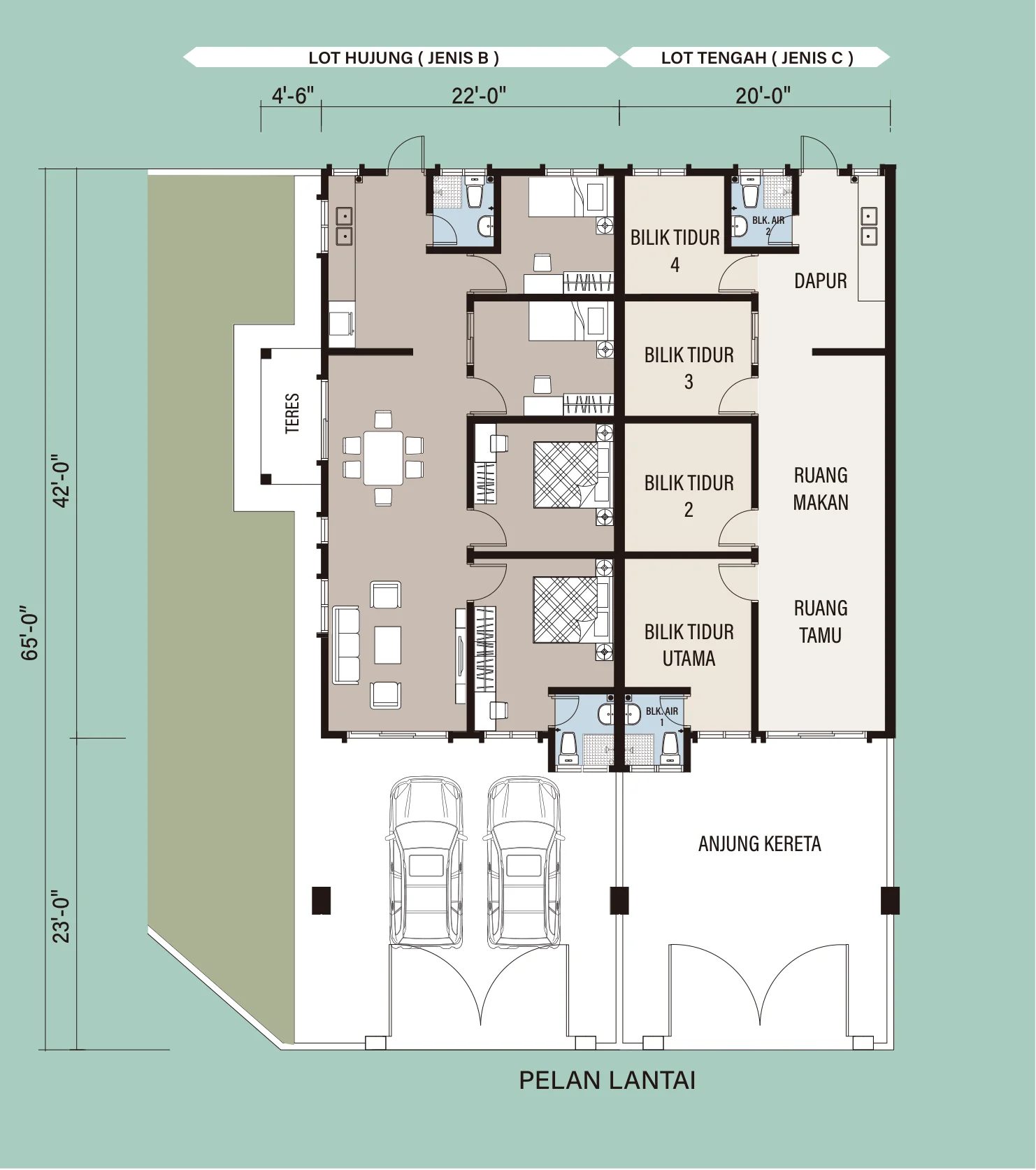 Arena Perpaduan Utama floor plan layout, Lot Hujung and Lot Tengah